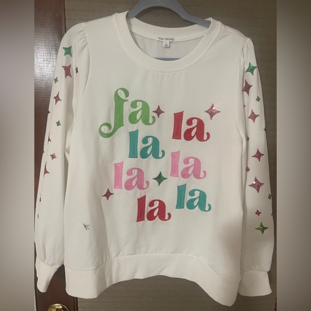 Chic White Festive Sweatshirt with Colorful Accents